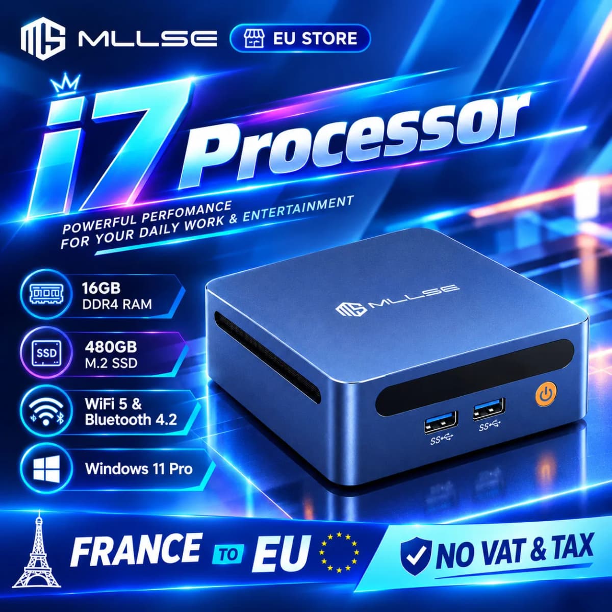 MLLSE M4 Pro Mini PC Intel Core I7-8665U Processor DDR4 16GB RAM 480GB SSD WiFi 5 BT 4.2 Win11 Mini Desktop Computer