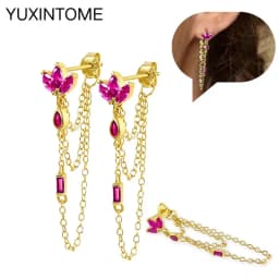 925 Silver Ear Needle Rose Red Hoop Earrings For Women Exquisite Water Drop/Flower/Heart Crystal Piercing Huggie Earring Jewelry