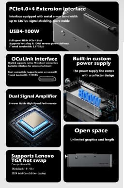 AG01 AG02 EGPU Dock with OCulink/USB4 Port, Built-in 800W Power Supply, Supports TGX Hot-swap, PCIe 4.0 X4