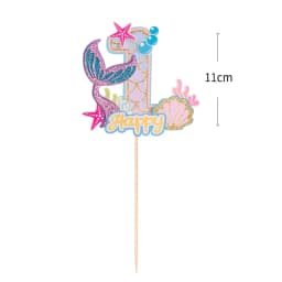 0-9 Digital Glitter Mermaid Tail Cake Topper Little Mermaid Party Cupcake Toppers Happy Birthday Cake Decor DIY Baking Supplies