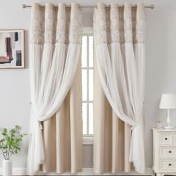 Korean-style Lace Curtain Finished Product Full Blackout Curtain Cloth Living Room Bedroom Solid Color Floating Window Curtain