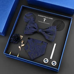 Luxury Neck Tie Set For Men Classic Brand Necktie Bowtie Hanky Cufflinks Floral Brooches Tie Clip Set Wedding Business Box Gift