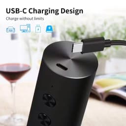 Rechargeable Electric Wine Opener with Foil Cutter, Wine Pourer & Vacuum Stopper USB-C Charging Compact Design for Home Kitchen