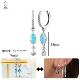 925 Sterling Silver Needle Exquisite Turquoise Silver Earrings for Women Blue Crystal Geometry Pendant Earrings Luxury Jewelry