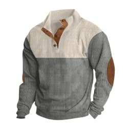 Men's Hoodies Spring And Autumn Corduroy Casual Patchwork Stand Collar Button Sports Hoodie Man Clothing