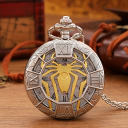 Antique Skeleton Spider Vintage Roman Numerals Quartz Pocket Watch Necklace Pendant Clock Chain Men Women with Chain Gifts