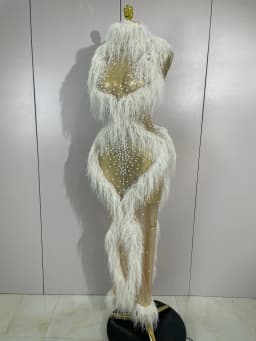 2026 New Sparkly Pearl Tassel Mesh See Through Long Dress Women Sexy Luxury Birthday Prom Party Nightclub Singer Stage Costume
