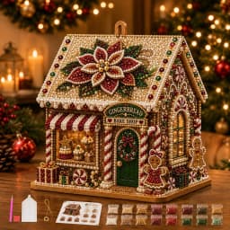 DIY Pearl Art Christmas House Diamond Painting Kit Gingerbread House Shape Xmas Hanging Ornament Set for Home Holiday Decor Gift