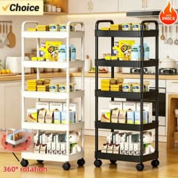 5 Tier Rolling Storage Cart Mobile Organizer Rack Space Saving Utility Shelf With Wheels For Kitchen Bathroom Bedroom Office