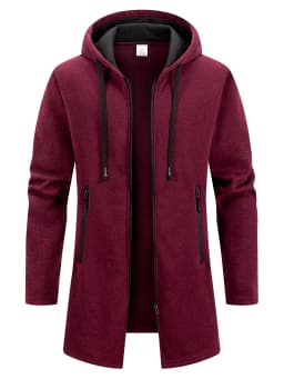 Men's Retro Zipper Jacket Mid Length Windbreaker Spring Autumn Winter Fleece Warm Jackets Fashion Casual Patchwork Yarn Coat