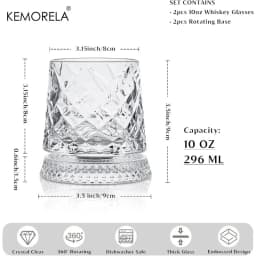 KEMORELA 300ML Spinning Whiskey Glasses 2PCS Old Clear Glasses for Scotch & Bourbon Cocktail Glasses for Bar Party Home and Gift