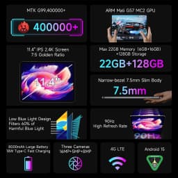BMAX I12 Power Tablet 11.4" 2.4K IPS 90Hz Display MediaTek Helio G99 8-core 22(6GB+16GB) RAM 128GB ROM 8000mAh Type-C Android 15 Tablets 4G LTE GPS WiFi Support Dual SIM