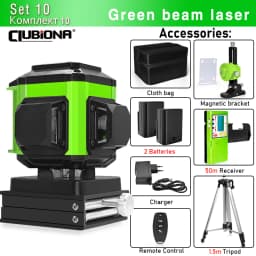 CLUBIONA 16/12 lines Self-leveling Remote Control Outdoor Mode - Receiver Auto 3x360 Green beam Line Laser Level