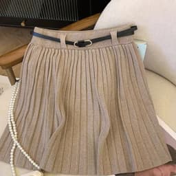 Korean High Waisted Mini Skirts Woman Summer Solid A-Line Knitting Skirts Women Pleated Mini Harajuku Ladies Short Dress