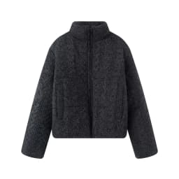 Women's Knitted Texture Stand Collar Zip Cropped Jacket Winter Warm Loose Casual Coat (Brown/Black/White)