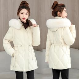 Simple Solid Color Large Fur Collar Hooded Removable Long-sleeved Down Cotton Jacket Women's 2025 Winter Thickened Warm Jacket