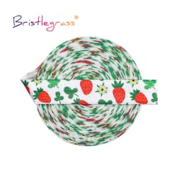 BRISTLEGRASS 2 5 10 Yard 5/8" 15mm Cherry Print Foldover Elastic FOE Spandex Satin Band Tape Hair Tie Headband Dress Sewing Trim