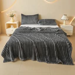 1PC Striped Flannel Blanket, Luxury Double-Sided Fabric, Soft Polyester Warm Throw, Suitable For Sofa Office Camping, Ideal Xmas Gift