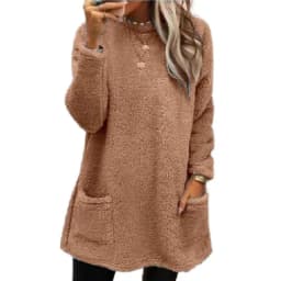Long Sleeve Pocket Hoodie with Patchwork Elegant Commuting Women Sweatshirt Urban Loose Fit Round Neck Pullover Autumn Casual