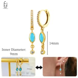 925 Sterling Silver Needle Exquisite Turquoise Silver Earrings for Women Blue Crystal Geometry Pendant Earrings Luxury Jewelry