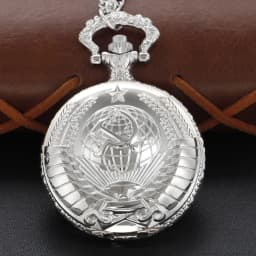 Old Craft Stalin Head Statue Quartz Pocket Watch Silver Steel Text Carved Case Clock Best Souvenir for Men's Festivals Gift