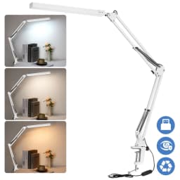 Double Head Led Desk Lamp, Eye-Caring Desk Light with Clamp, Adjustable Flexible Goose-NeckTask Lamp for Home Office Study