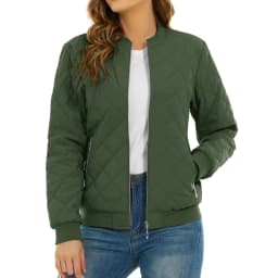 TACVASEN Womens Diamond Quilted Bomber Jacket Ribbed Baseball Collar Zip Up Coat Windproof Lightweight Padded Casual Outerwear