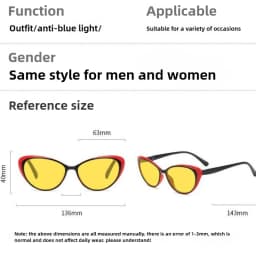 Retro Cat-Eye Night Vision Anti-Blue Light Glasses Red & Orange Lenses Men's & Women's Computer Gaming Protective Eyewear