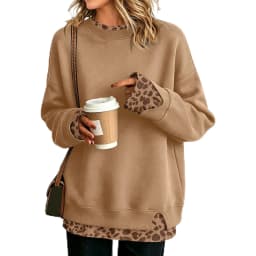 Crew Neck Sweatshirts Women Cute Long Sleeve Oversized Sweatshirt Plaid Pullove In Layered Tunic Leopard Print Zip up Hoodie