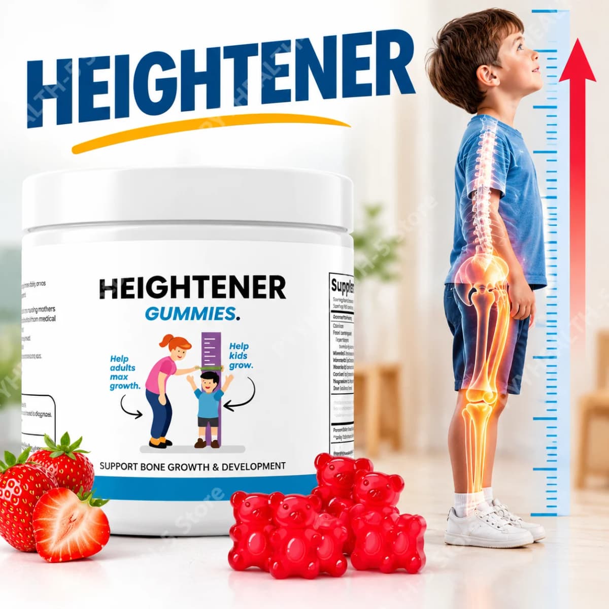 Heightener Calcium D Gummies Boost Bone Growth Reinforce Bone Strength Magnesium Zinc Growth Formula for Kids & Adults, 60 Count