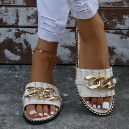 New Arrivals Designer Wholesale Summer Chain Women's Flat Slippers And Bag Set Beach Ladies Platform Sandals Matching Purse Set