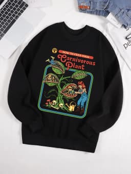 How To Feed Your Earnivorous Plant Printed Mens Sweatshirt O-Neck Soft Pullover Hip Hop Fleece Clothes Loose Unisex Casual Top