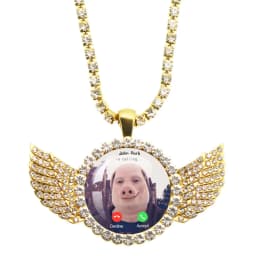 John Pork Is Calling Answer Call Phone Humor Funny Pig Graphic Glass Cabochon Angel Wings Pendant Necklace Jewelry Giftwholesale