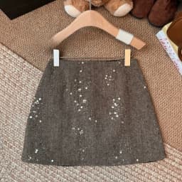 Matakawa Woolen Skirts for Women Sequins A-line Solid Versatile Mini Skirt Autumn Winter Korean Fashion Elegant Faldas Mujer