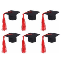 6Pcs Fashion Mini Graduation Hat Doctoral Cap Costume Top Hat With Tassels DIY Doll Decor Flowers Wine Bottle Dolls Decoration