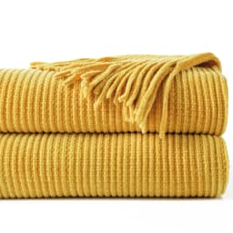 Battilo Chenille Knit Blankets with Tassels Caramel Plaid Throw Blanket for Bed Couch Decorative Sofa Blanket Bedroom Fall Decor