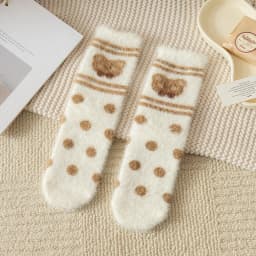 Sweet Pink Rabbits Bowknot Imitation Mink Socks Winter Plush Warm Home Sleeping Socks Ins Japanese Cartoon Cute Furry Tube Socks