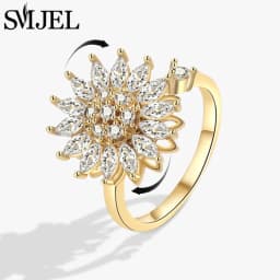 New Sunflower Anxiety Ring Fidget Spinner Rings for Women Cute Butterfly Hummingbird Charms Finger Ring Anti Stress Rotate Gifts