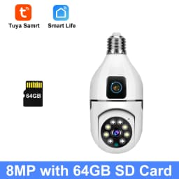 8MP HD PTZ WiFi Dual Lens Dual Screen E27 Bulb Camera Tuya Smart Life Security Video Surveillance Camera Ai Human Auto Tracking