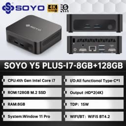 SOYO Y5 Series Mini PC Intel 4th Gen Core CPU 128GBSSD 8GB RAM Wifi5/BT5.0 Window10/11 RPO Quiet operation suitable for home use