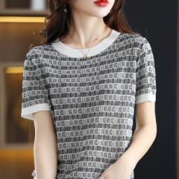 new Ice silk knit short sleeve women's matching color blouse thin cotton thread T shirt summer loose cotton linen half sleeve