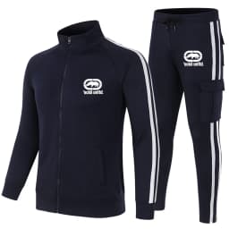 Men Ecko Unltd Rhino Print Tracksuit 2 Piece Set Striped Zip Up Stand Collar Jacket Cargo Jogger Pants Hip Hop Streetwear Sports