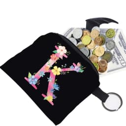 Women's Wallet Coin Purse Small Object Bag Key Ring Buckle Organizers Bags Black Canvas Pink Letter Pattern Print Series