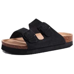 Comwarm Men's Cork Footbed Slides Sandals Arch Support Summer Outdoor Sandals with Adjustable Buckle Leisure Men Leather Slides
