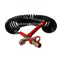 Spiral Spring Reinforced Air Brake Hose, Double Layer PU Coiled Line for Truck & Trailer - Black Red Yellow