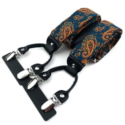 VEEKTIE Brand Suspender For Men 6 Snap Hooks Y-back Adjustable Jacquard Floral Check Shirts Paisley Yellow Blue Vintage Retro
