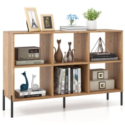 GOFLAME 6m³ Storage Bookcase 3-Tier Wooden Open Bookshelf with 5 Metal Legs & Adjustable Shelves Natural/Black/White