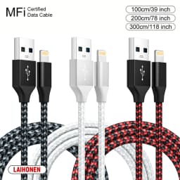 LAIHONEN USB Cable For iPhone 5 6 7 8 Plus X XS XR 11 12 13 14 Pro Max SE 1m 2m 3m Long Short iOS Data Charger Cord Fast Charge