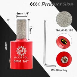 FOCSTOL Stained Glass Grinder Bit Head Tools 1 3/4 1/4 1/8 Inch Grinder Bits Head Tools Set Glass Drill Bits