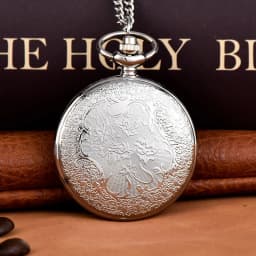 Creative Silvery Engraved Hollow Quartz Pocket Watch with Arabic Numerals Vintage Pendant Necklace for Birthday Gift Chain